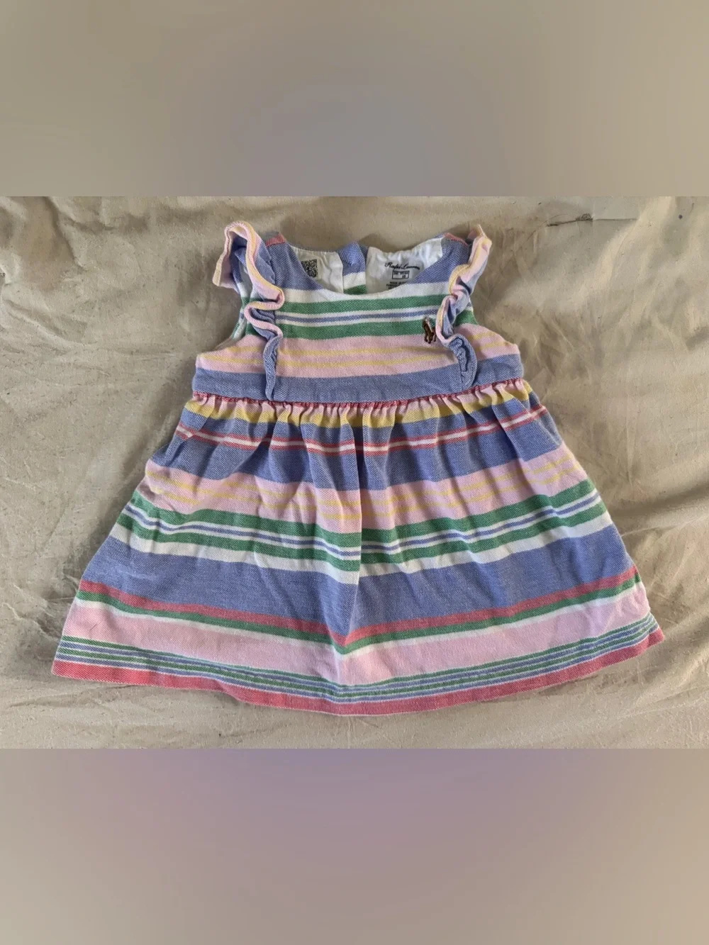 Ralph Lauren Baby Girls 3M Pastel Striped Ruffle Dress Preppy Spring